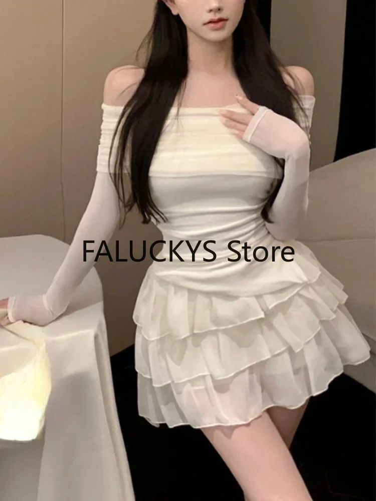 2023 Autumn Sweet 2 Piece Set Office Lady Casual Outwear Elegant Blouse + Women Evening Party Slim Mini Skirt Korean Fashion