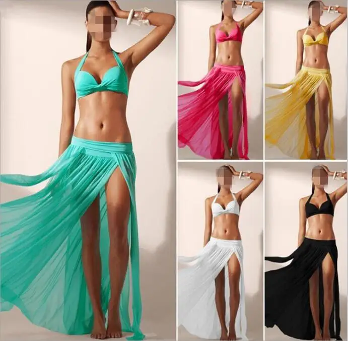 

Women Sheer Chiffon High Split Long Maxi Skirt beach Skirt 2color without bikini