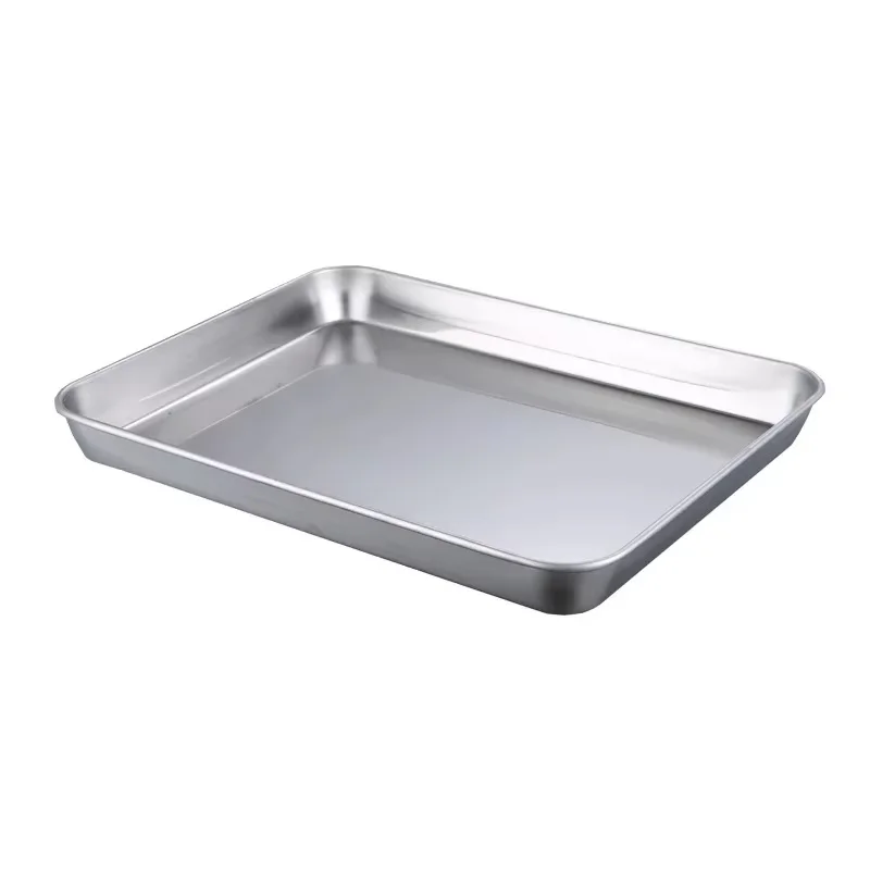 Household Stainless Steel Vermicelli Dish Thickened Rectangular Flat Bottom Liangpi Dish Barbecue 1Pc