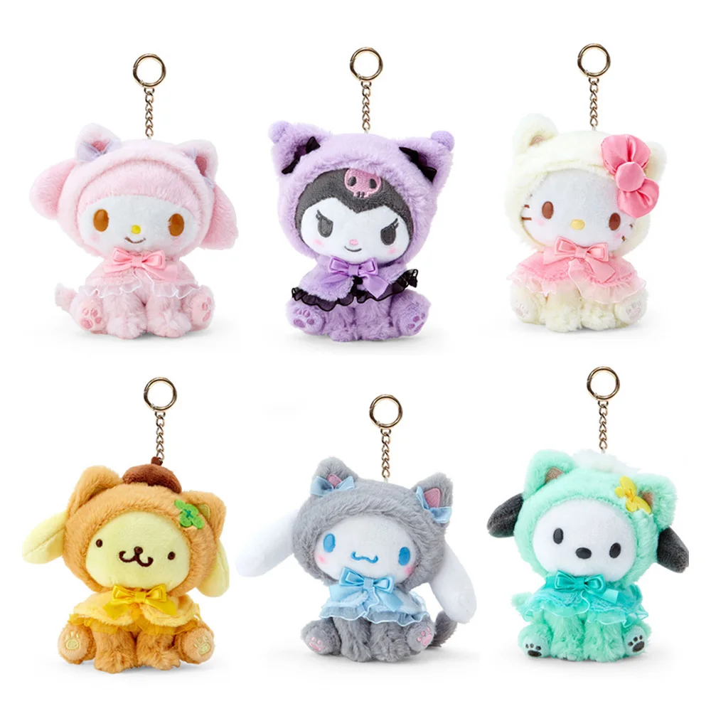 

10cm Sanrio Keychain Cartoon Anime Plush Dolls Kuromi Cinnamoroll Stuffed Plush Keyring Hello Kitty Bag Pendant Plushies Gifts