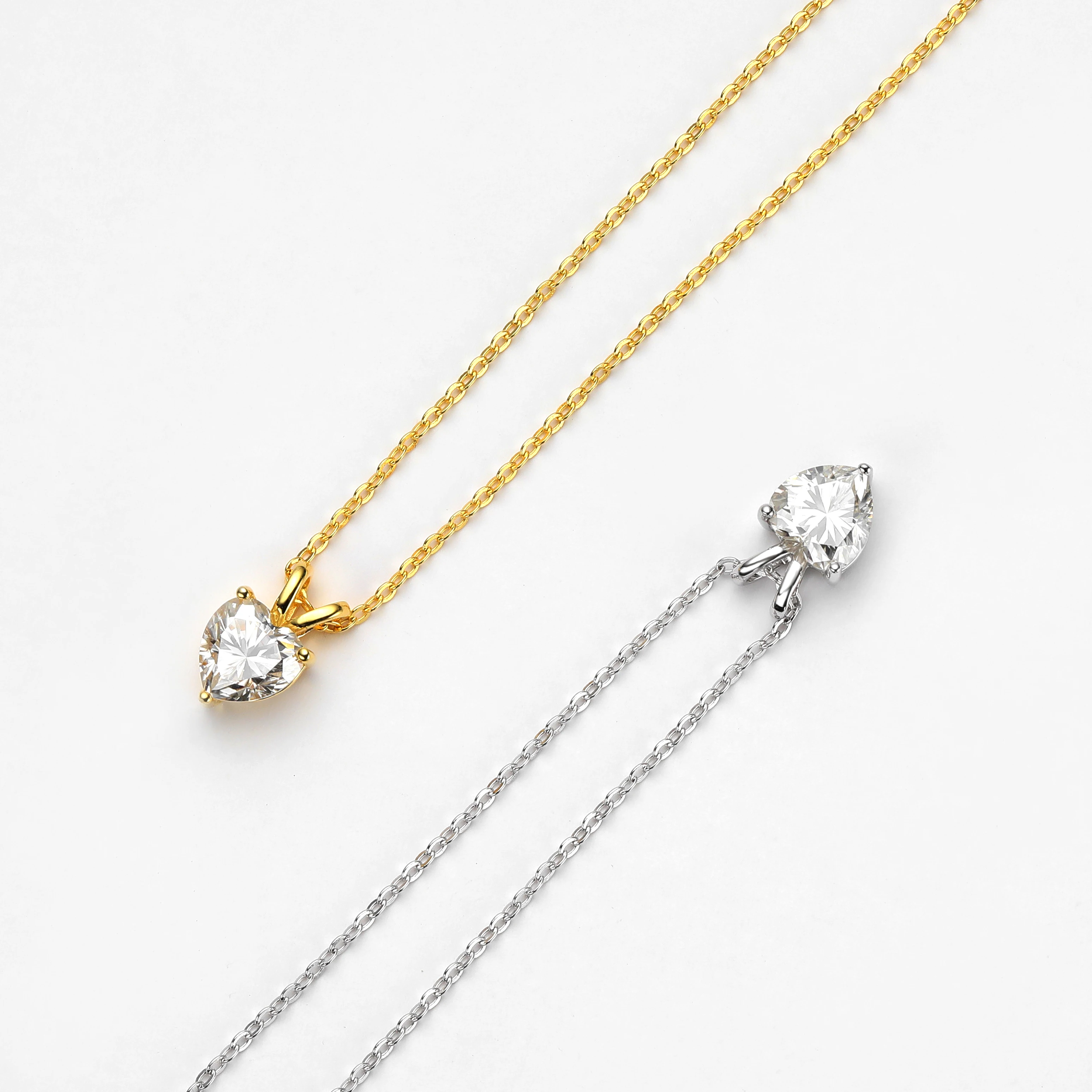 Moissanite Necklace Pendant Necklace OEVAS Real 1 Carat Heart Moissanite Pendant Necklace For Women 925 Sterling Silver Sparkling Wedding Party Fine Jewelry