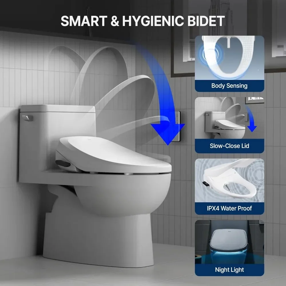 NEW-Inus R31 Electric Heated Bidet Toilet Seat Elongated, Warm Water, Smart Heated Water Luxury Bidet Toilet Seat with Remote Co