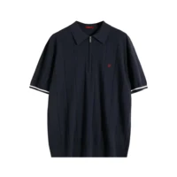Polo en maille pour homme de luxe CH, col rabattu, demi-fermeture éclair, texture verticale, broderie logo rouge, tee-shirt d'été pour homme d'affaires élégant 6