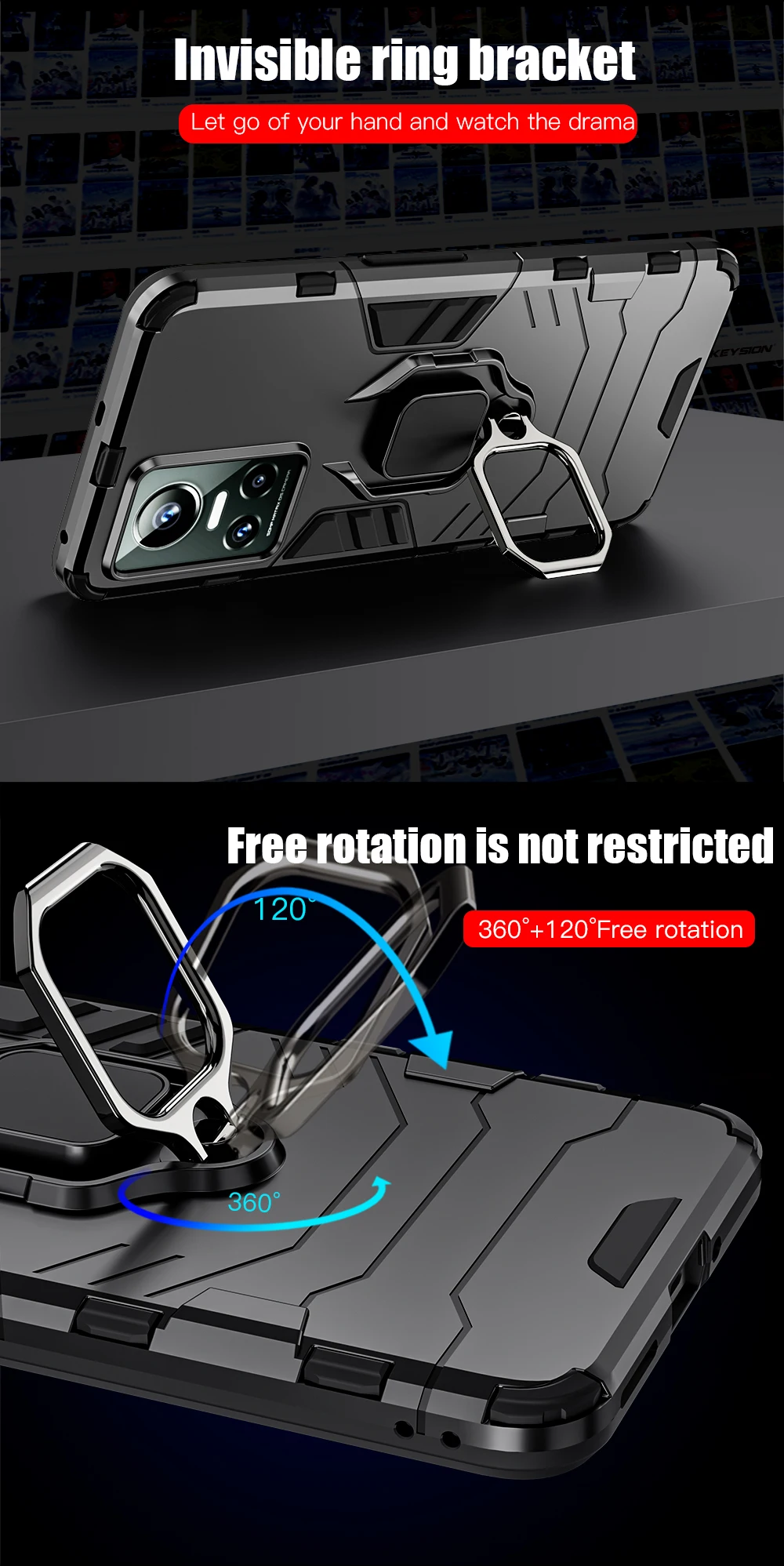 KEYSION Stoßfeste Rüstungshülle für Realme GT Neo 3 3T 2 2T 2 Pro Ringständer Telefon-Rückseitenabdeckung für OPPO Reno 7 4G 7Z 5G F21_voghion.com