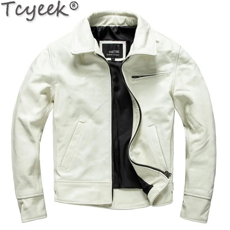 

Tcyeek Genuine Leather Jacket Men Clothing Warm White Cow Leather Coats New Casual Slim Jackets Chaqueta De Cuero Hombre Zm2381