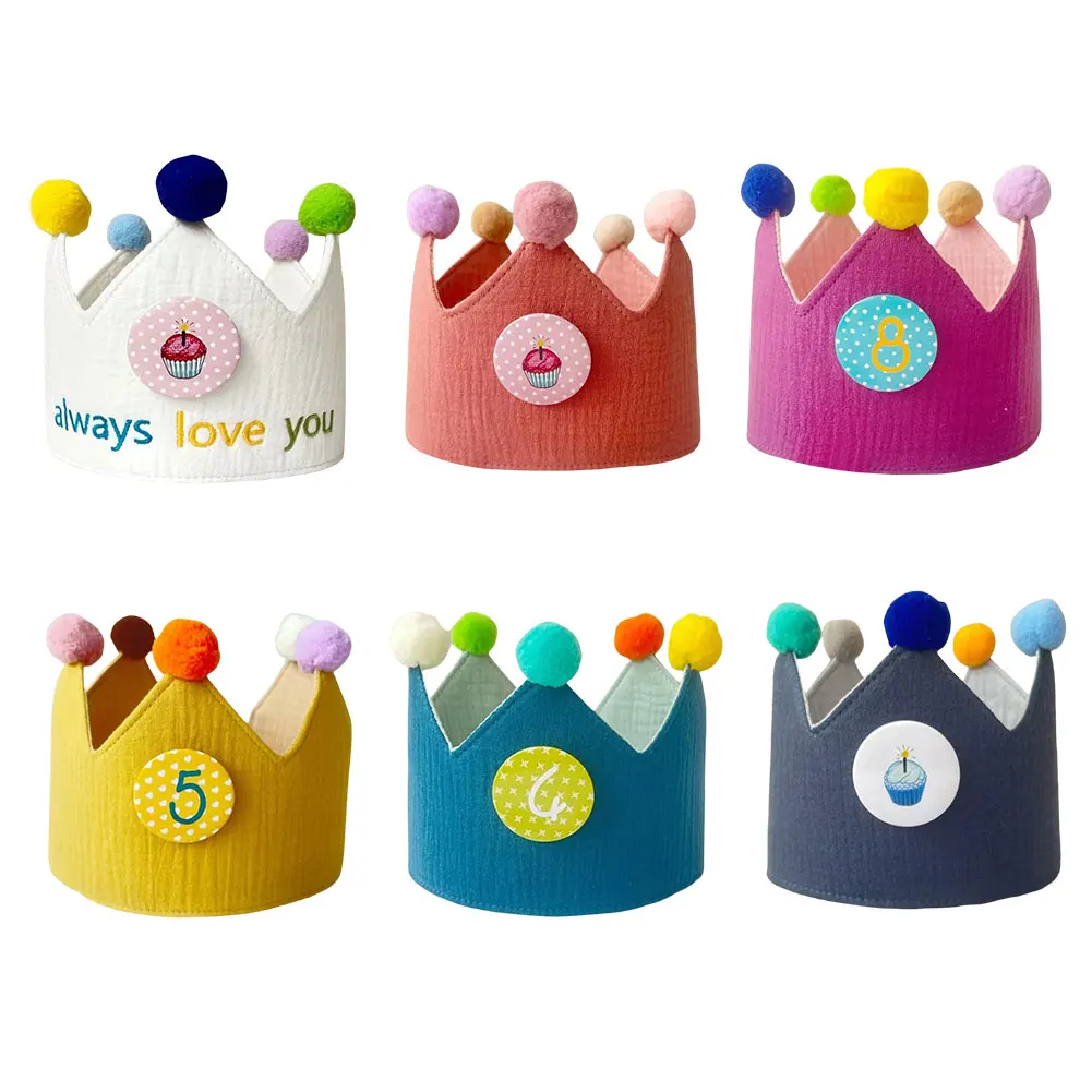 Unisex Birthday Hat Double-Sided Birthday King Crown Soft with Interchangable Number 0-9 Kids Party Decor Hat Accessory