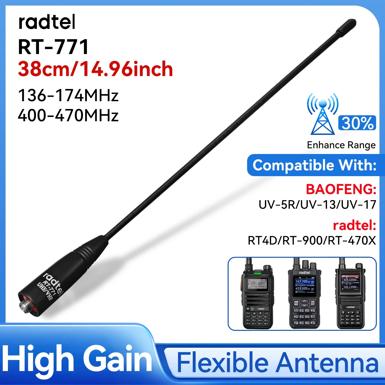 42.5'' FEMALE TACTICAL Antenna VHF/UHF For Baofeng UV-5R UV-82 Two Way