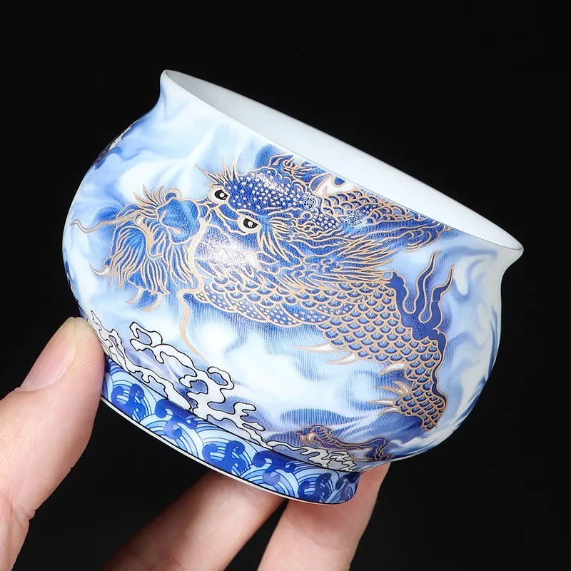 Handmade Ceramic Teacup Ice Jade Porcelain Dragon Shengshi Teacup Office Personal Cup Business Gift tea cup