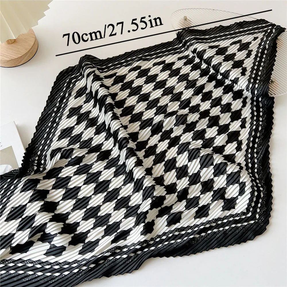 Korean Crinkle Hair Bands Scarf Satin Hijab Head Wraps Neckerchief Office Ladies Professional Small Shawl Square Scarves Bandana 3