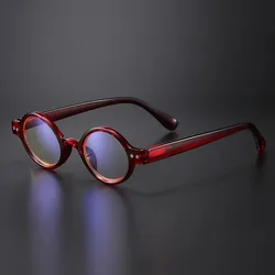 Vintage Round Blue Light Blocking Eyeglasses with Spring Hinge Magnifier (Red)