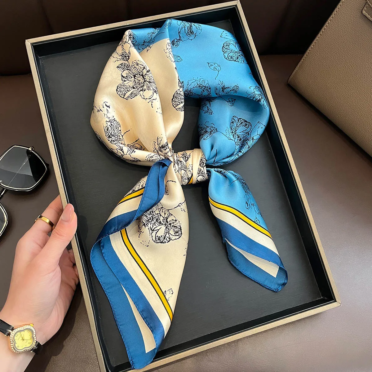 Yellow Lemon Print Square Silk Scarf - Fashionable Neck Tie & Decorative Neckerchief