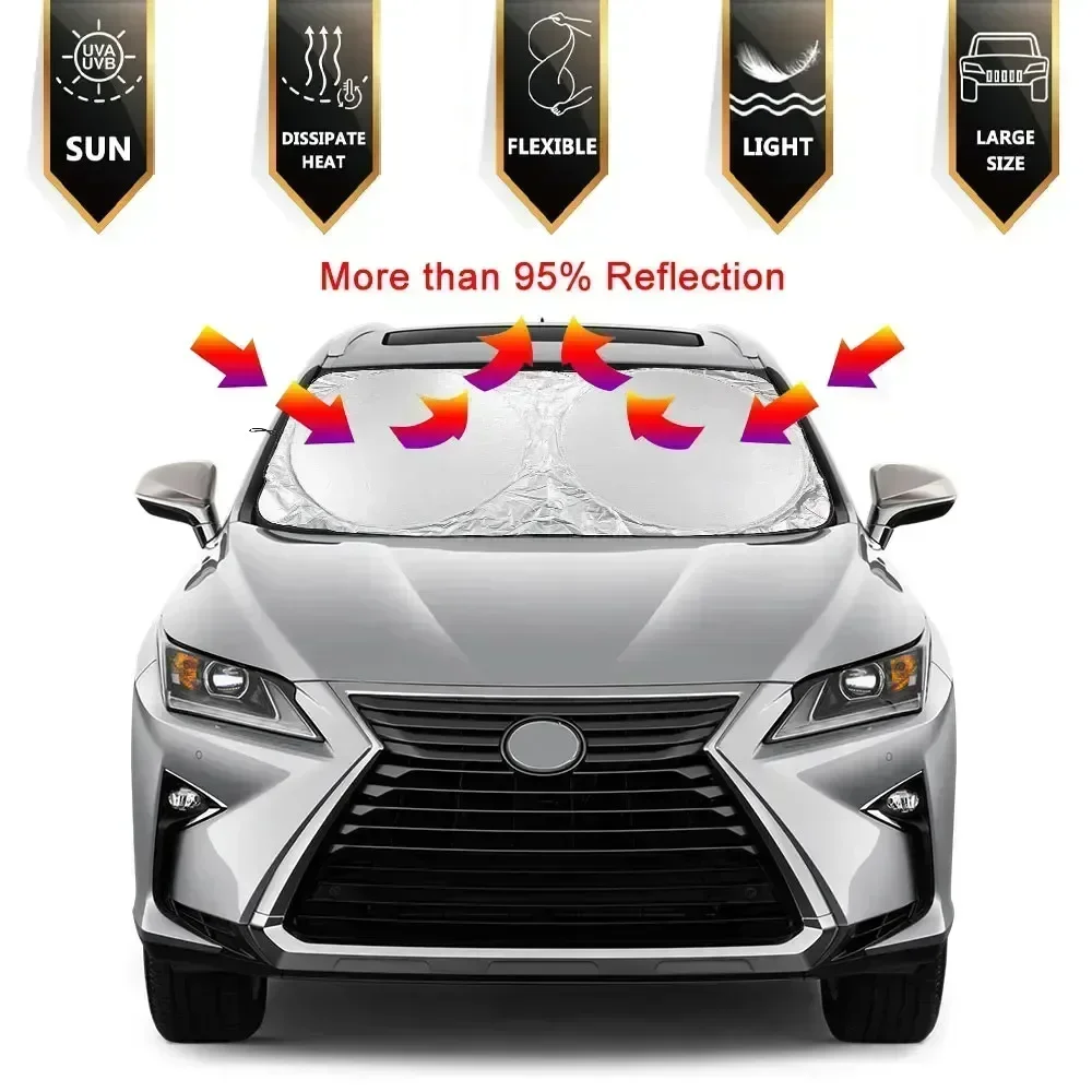 Car Front Windshield Sunshade Silver Titanium Plated Sun Visor Summer Heat Insulation and Cooling Retractable Sunshade