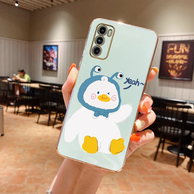 Cute Cartoon Duck Plating Silicone Phone Case On For Motorola Moto G30 G60 G82 G52 G40F G20 G9 EDG E20 E7 G9 Power E7 Plus Cover