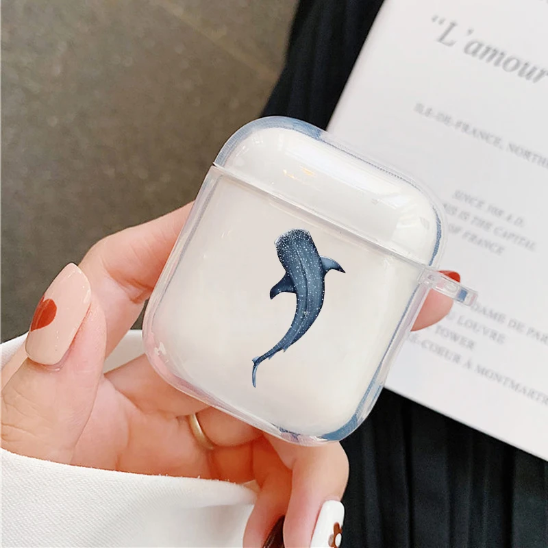Ocean Animal Cute Dolphin & Sea Turtle Earphone Case - Sea Blue, Clear Cover