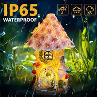 Fairy Garden House Solar Outdoor Statue, Light Up Mushroom Figurines Lawn Decorations for Yard, Fairies for Miniature House 4