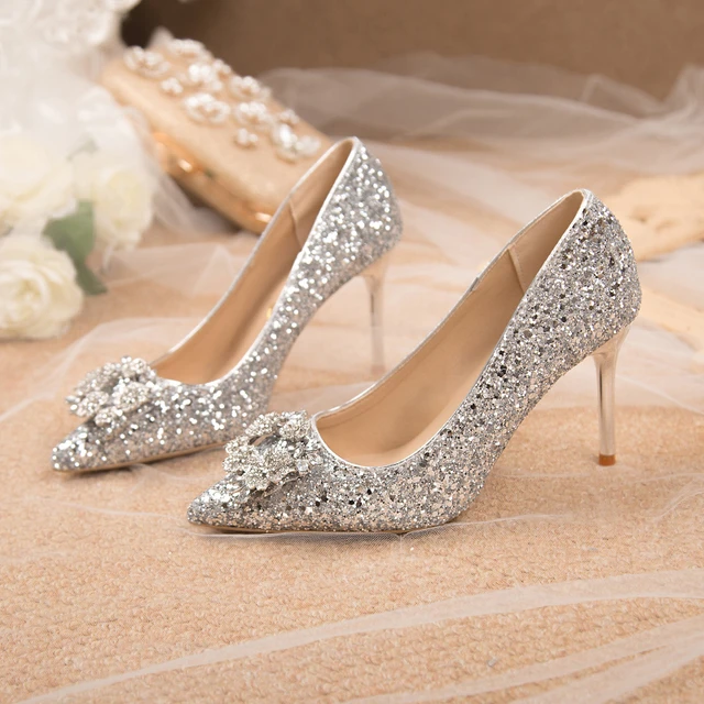 2023 Crystal Shoes Wedding Shoes Women 2020 New Silver High Heels Stiletto  TOP