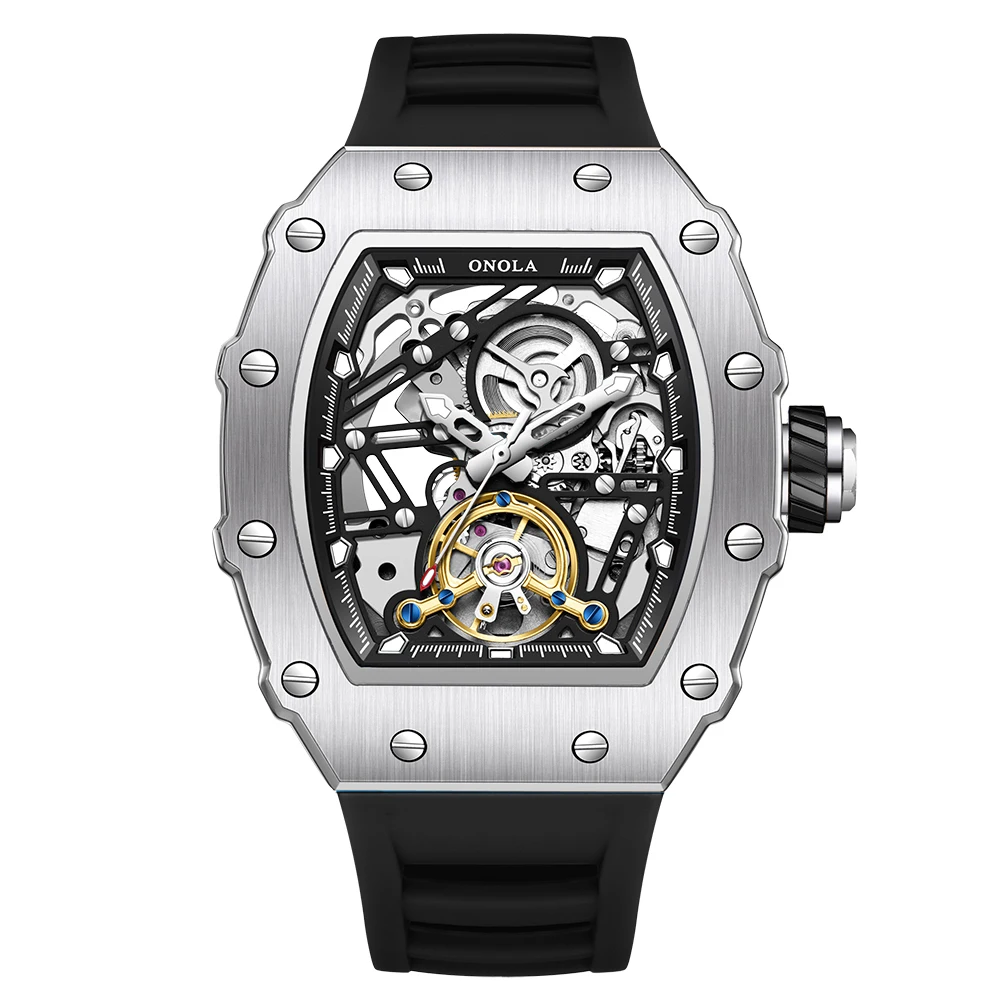 ONOLA 3854 Luxury Automatic Mechanical Silicone Watch Tourbillon Hollow Skeleton Men's Watches Reloj Automático De Hombre_voghion.com