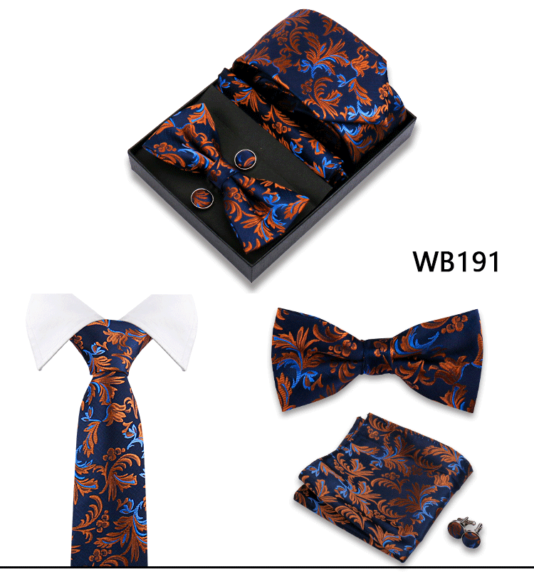 Herren-Krawatte in Geschenkbox, Fliege und Einstecktuch, Manschettenknöpfe-Set für Männer, Hochzeit, Business, formeller Anzug, individuelle Krawatte, Gravata-Geschenkset – Detail 31
