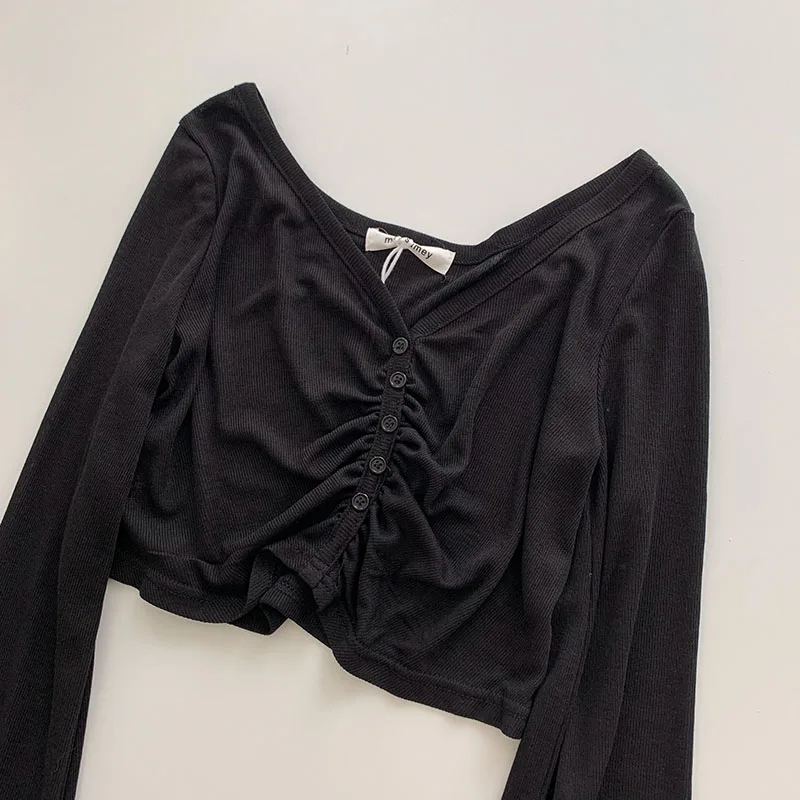 

Itoolin Новый женский кардиган в рубчик на пуговицах с рюшами спереди однотонный с длинным рукавом Повседневный короткий топ пляжная одежда