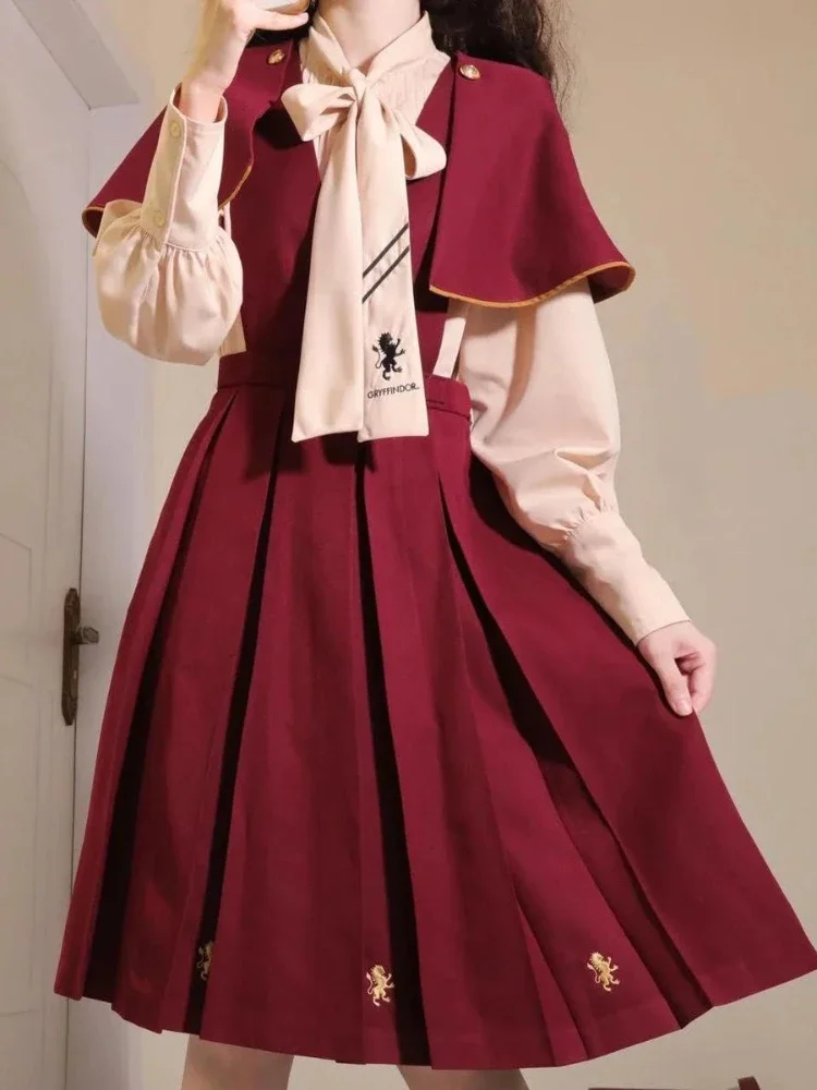 

Женское платье в стиле преппи Kawaii, красное платье в стиле Лолиты, осенне-зимний костюм, милая винтажная вышивка, халат в японском стиле
