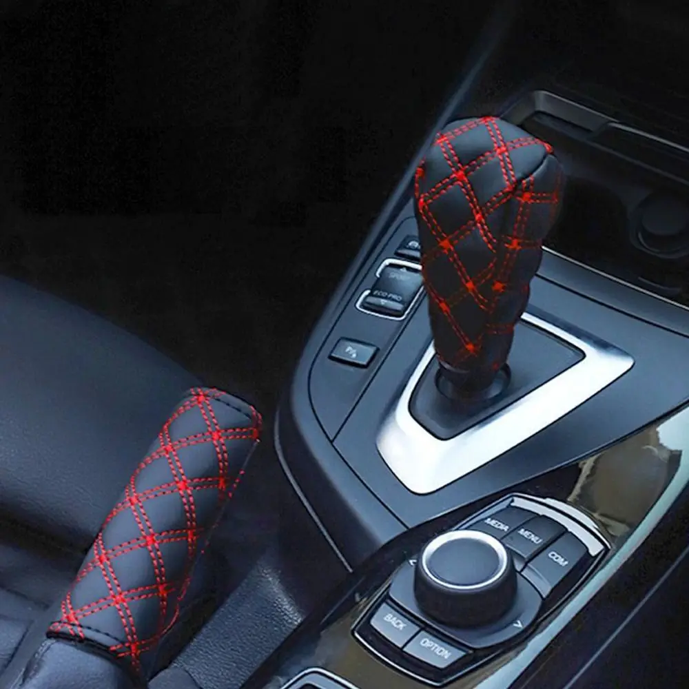 Car Shift Handle Cover Handbrake Protective Universal Adjustable Shift Knob Cover 2Pcs/set