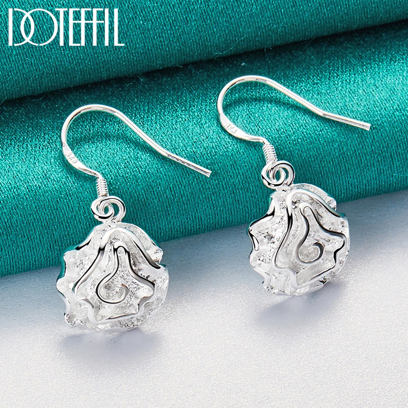 DOTEFFIL 925 Sterling Silver Rose Flower Necklace Bracelet Earring Ring Set For Woman Wedding Engagement Fashion Charm Jewelry