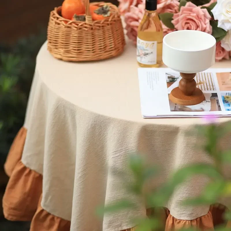 100% Cotton Round Table Cloth Washable Vintage Ruffle Tablecloth For Wedding Party Dining Banquet Decor Living Room Table Cloth