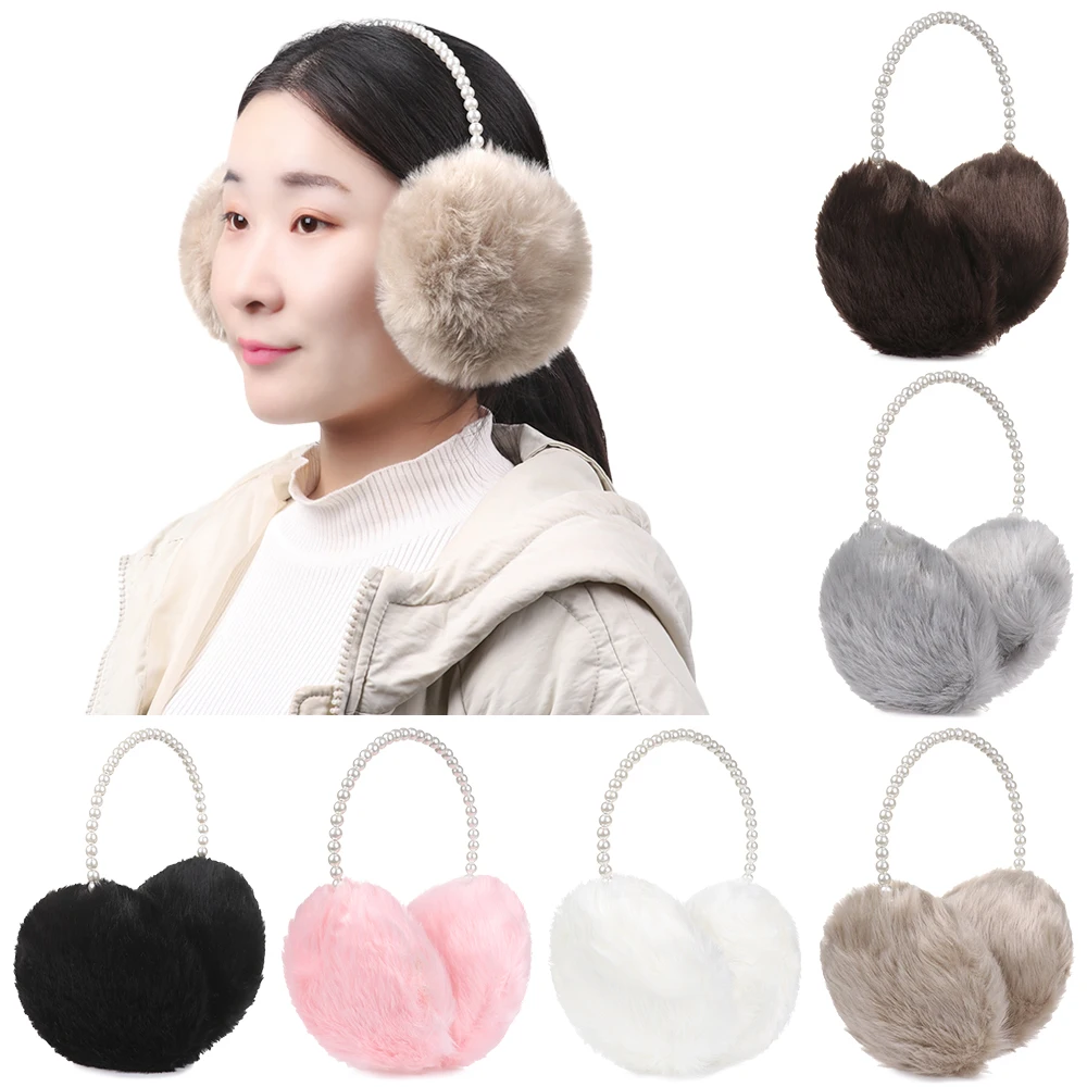 Novelty Pearl Winter Earmuffs Women Fur Earmuff Ear Warmers Girls Imitation Rabbit Plush Warm Ear Muff Hair Accessories 1pc