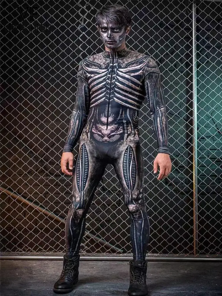 Men Skeleton Costume Purim Halloween Party Jumpsuit Adult Zentai Bodysuit Long Sleeve Carnival Performance Outfit cosplay costume men festival costume set
