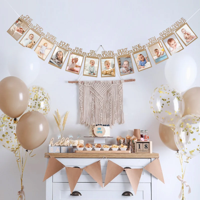 Foto-Banner für Neugeborene, Geburtstag, 12 Monate, Baby, ein Jahr, Geburtstag, Bild, Fotorahmen, Clip, Girlande, Hochzeitstag, Party-Dekoration – Detail 3
