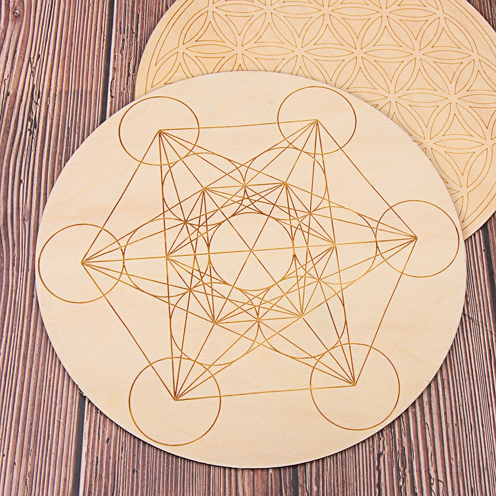

1PC Chakra Flower of life Natural Symbol 7 Kinds Wood Round Edge Circles Carved Coaster For Stone Crystal Set DIY Decor Healing