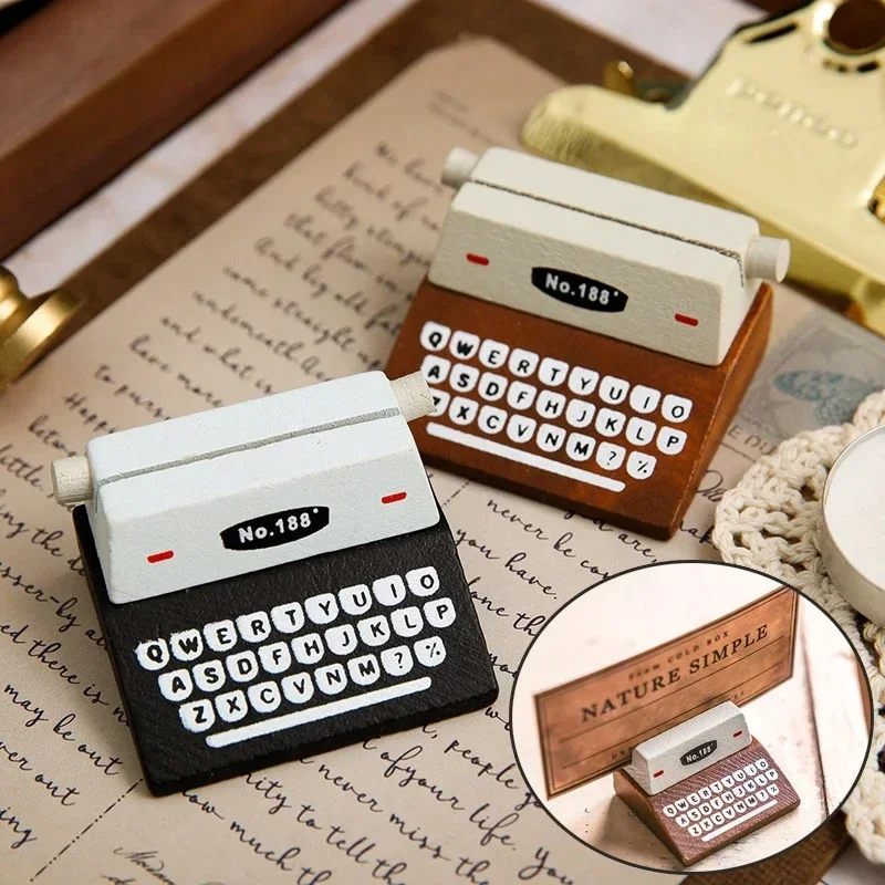 Card Holder Retro Wooden Typewriter Desk Accessory