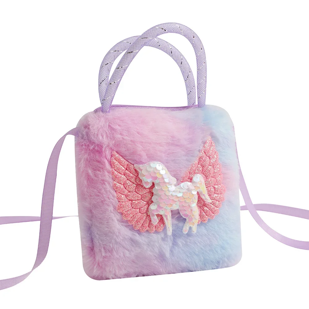 Children Unicorn Cartoon Plush Shoulder Bag Girls Crossbody Bag Kids Coin Purse Wallet Girl Small Square Bag Mini School Purse