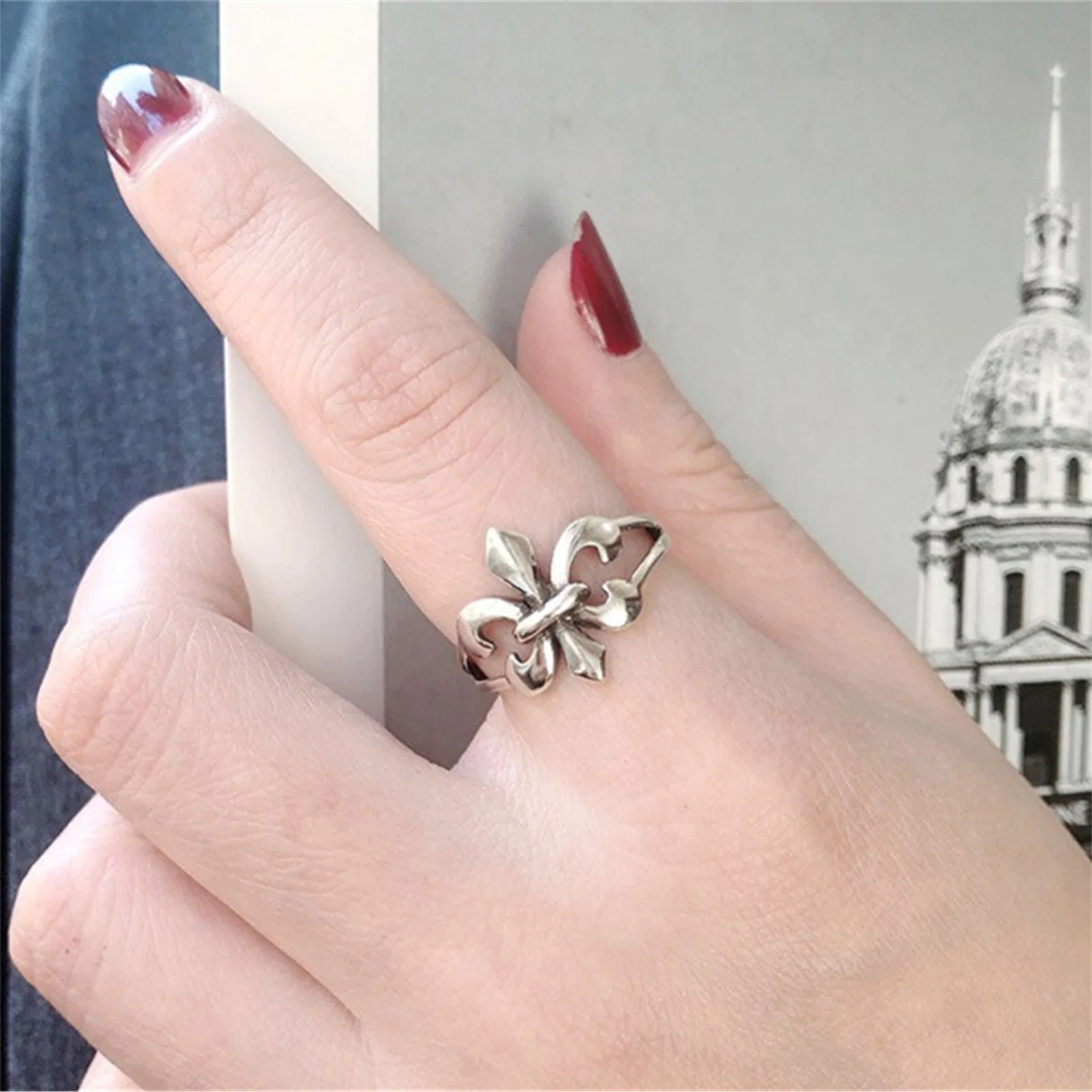 Fleur De Lis Sterling Silver 925 Open Ring for Women Men Fleur-de