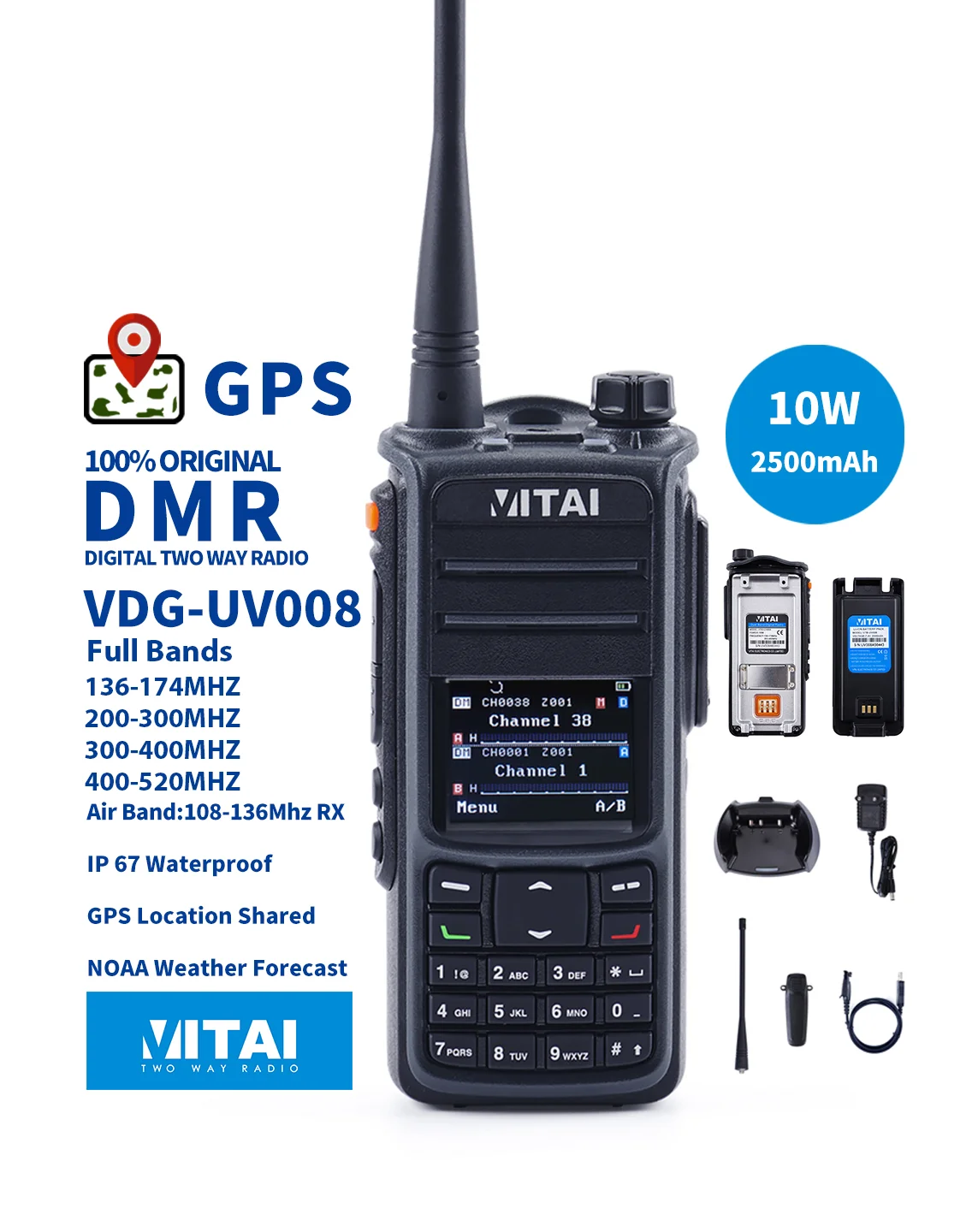 VITAI VDGUV008 Two Way Radio Dual Band DMR Digital Radio With AES256 Encryption 10W Power