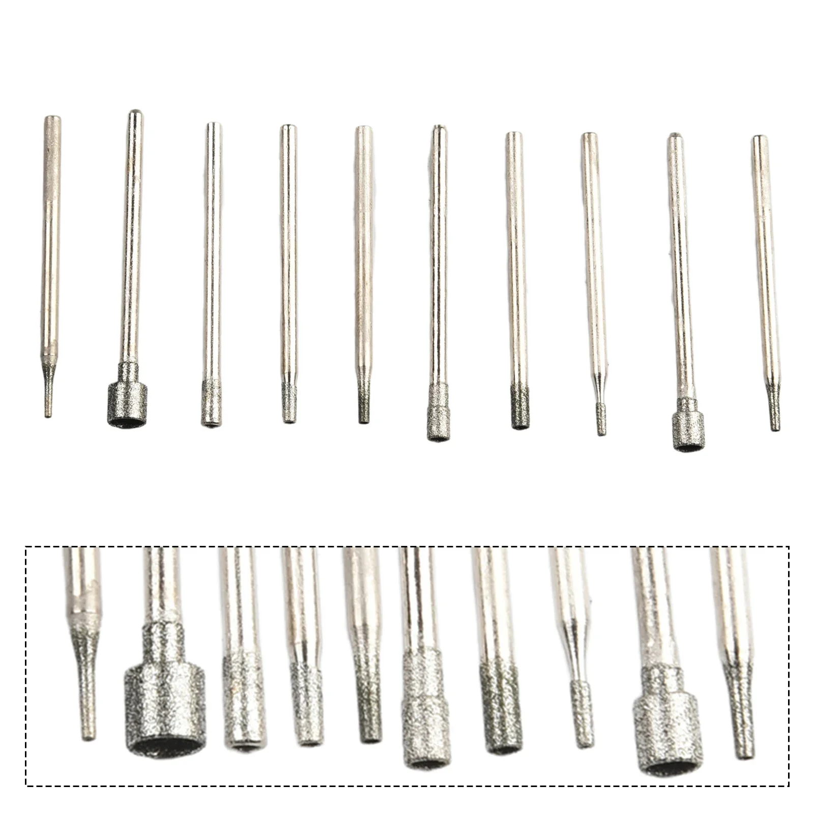 

10pcs 0.8-5mm Diamond Burr Core 2.35mm Shank Grinding Head For Grinding Engraving Hollowing Jade Agate Glass Crystal Metal