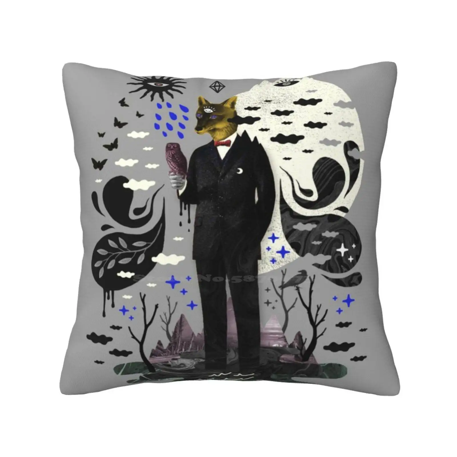 Fiding My Hole Bedroom Office Hug Federa Surreale Abstract Psichedelic Clouds Stars Sun Moon Fox Mind Trust Hanger