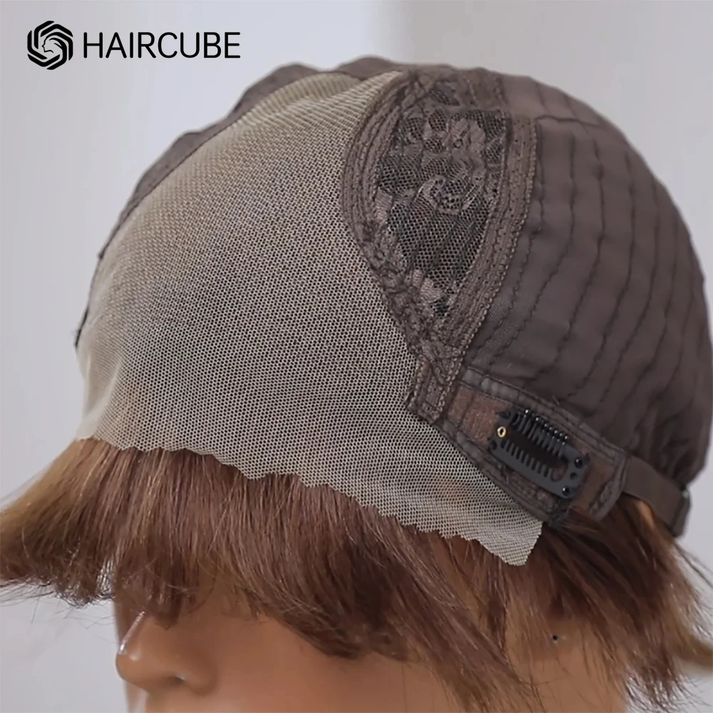 Human Hair Pixie Cut Bob Wig Lace Frontal Natural Brown Remy Human Hair Wig For Women Daily Machine Made Heat Resistant