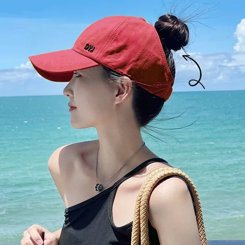 Summer Cap Women High Ponytail Baseball Cap Solid Color Sunhat Sport Running Sun Visor Hats Women Ponycap Adjustable Paste Caps sun hat sun protection hat baseball caps