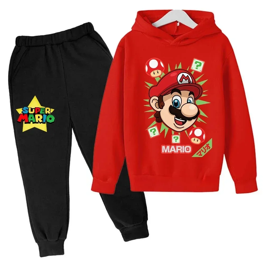 thumbnail image 1 of Sudadera con capucha y pantalones de Super Mario para niños, traje de 2 piezas, ropa de otoño y primavera para niños y niñas, sudadera con estampado de dibujos animados, trajes deportivos informales,, 1 of 5
