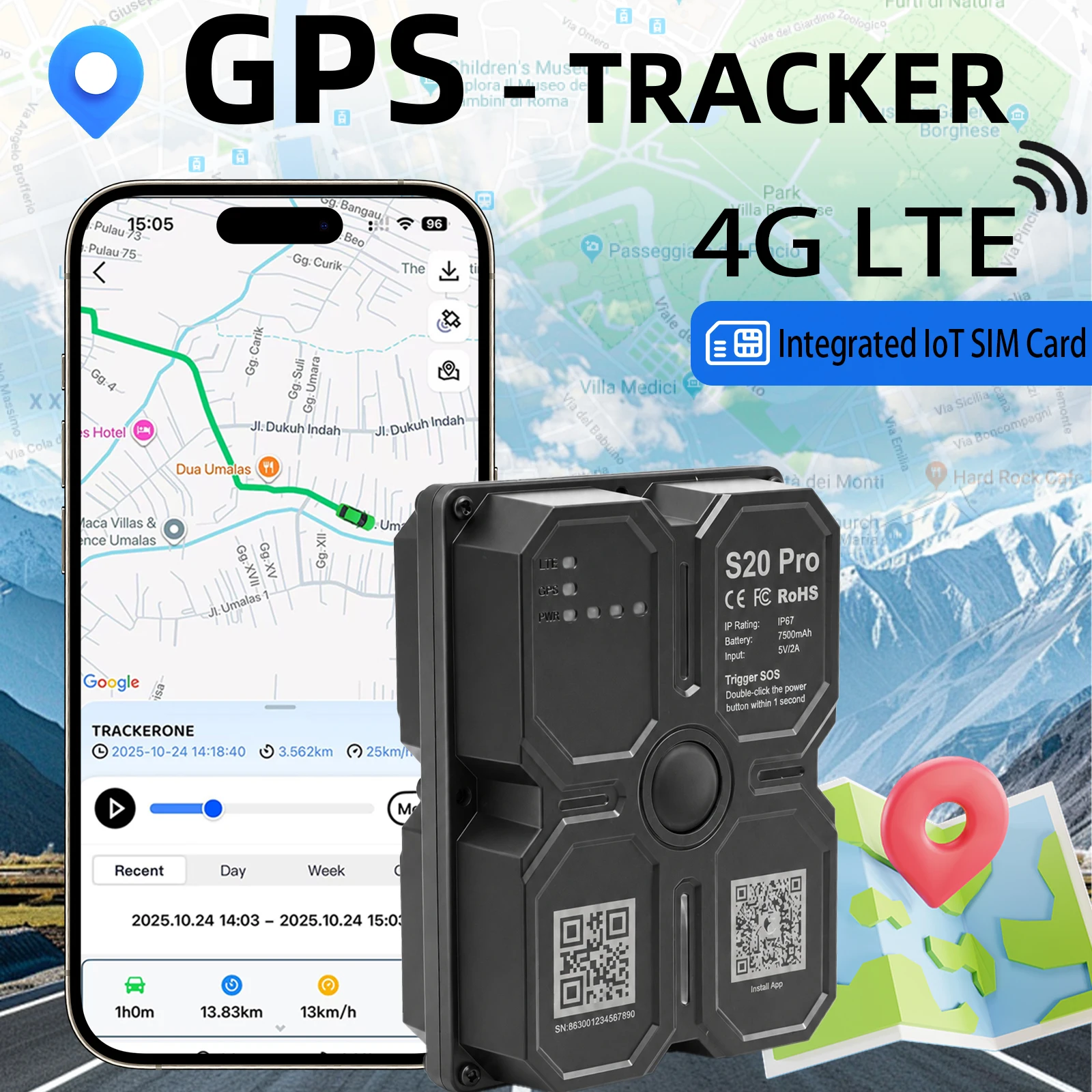 4G GPS Tracker Car Tracker Magnet 7500mAh GPS Tracker 4G GPS Locator Waterproof Vehicle Long Standby Battery Real Time Position