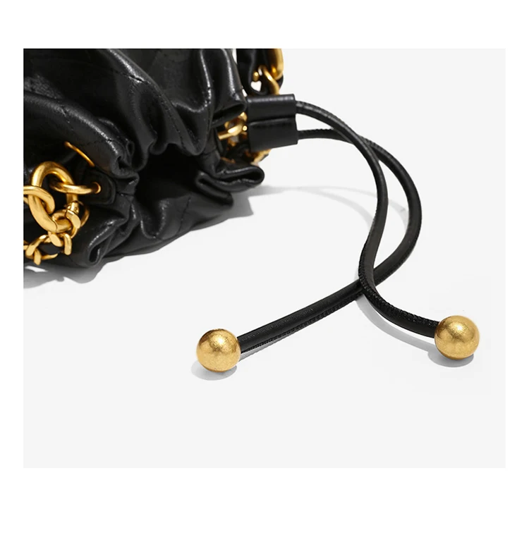 Sa6046a6fbb964e1c88158c31c74f24f9L Genuine Leather Quilted Drawstring Bucket Bag for Women with Chain Strap Crossbody Handbag for Daily Use and Commuting Mallzona