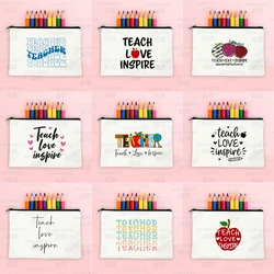 teacher love inspire Printed Makeup Bag Pencil Case School Stationery Supplies Storage Bag Travel Wash Pouch Gifts for Atsem