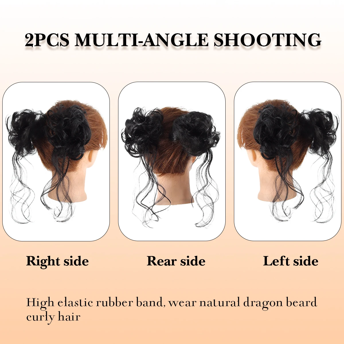 Synthetic 2PCS messy curly hair dragon beard hair bun elastic rubber band woman ponytail bun hair extension heat-resistant wig