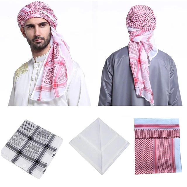 Men Arab Kafiya Keffiyeh Head Scarf Arabic Muslim Head Scarf for Men Middle  East Desert Palestine Shemagh Wrap Arabian Costume Accessories Turban