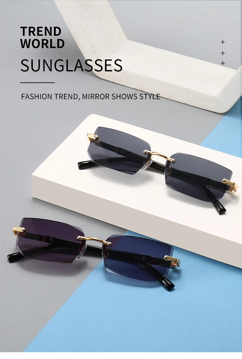 Sa604b81e773e4843b7b3d97edadf1668o Rimless Sunglasses Rectangle Fashion Popular Women Men Shades Small Square Sun Glasses For Female Male Summer Traveling Oculos
