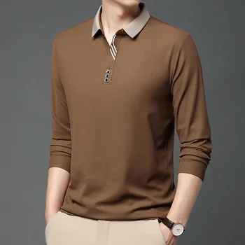 Camicia a maniche lunghe casual da lavoro da uomo nuova Polo tinta unita Top versatile confortevole e traspirante alla moda
