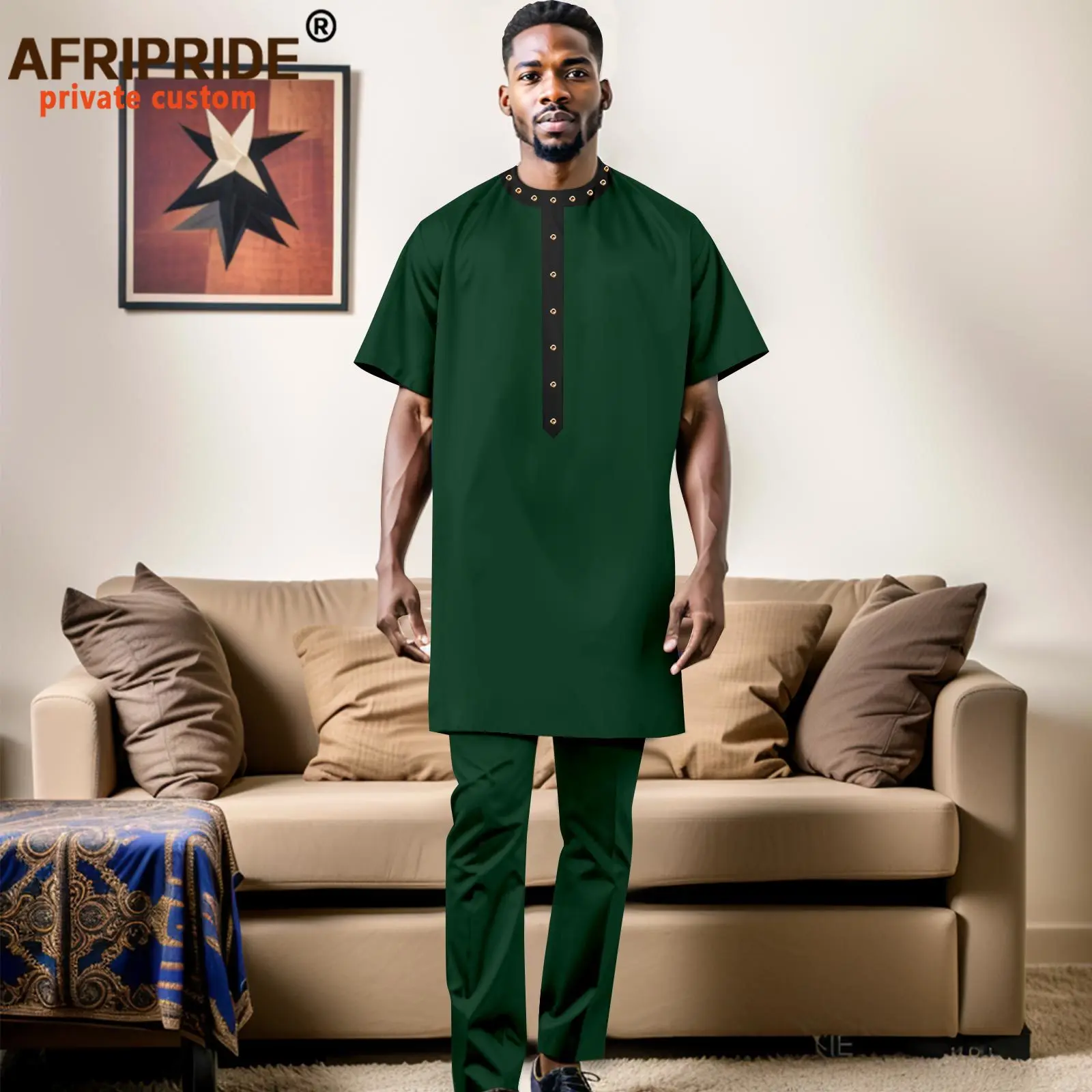 African Suits for Men Dashiki Blouse Short Sleeve Shirts and Pants Set Tracksuit Pocket Outfit Plus Size Formal Wear A2316095