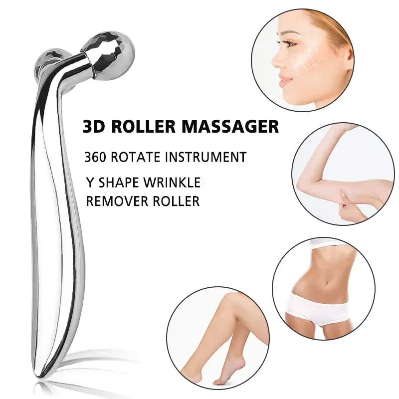 Rouleau De Massage Facial 3D Y - Lifting Rotatif 360°, Manuel, Argenté, Neuf