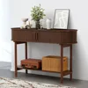 Fluted Console Table, Modern Entryway Table with Tambour Sliding Door, 2-Tier Sofa Table with Storage, Side Table Behind 6